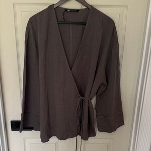 Zara Taupe Wrap Top